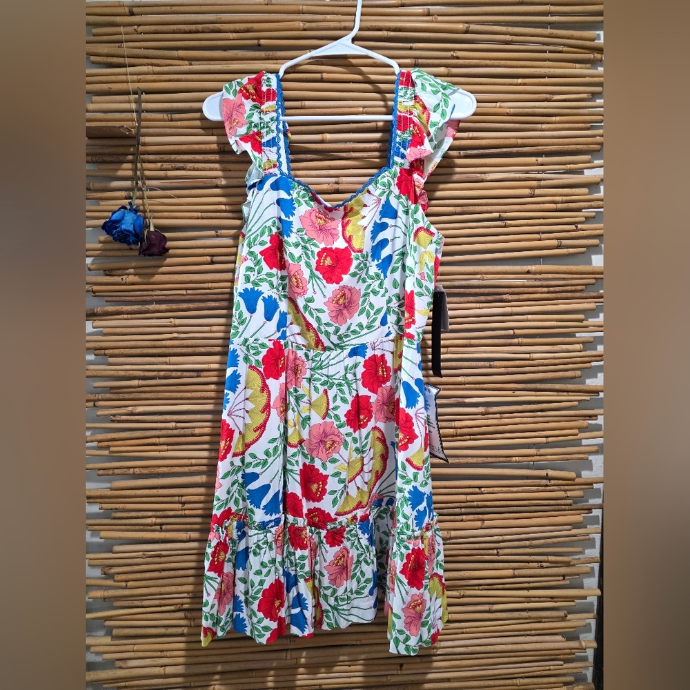 Adrianna Papell Colorful Floral Flutter Sleeveless Short Dress NEW  Tags Size 10